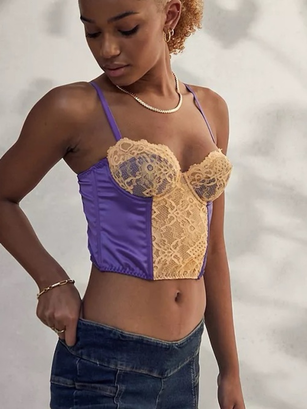 Urban Outfitters Out From Under Small Purple Peach Satin Lace Ava Corset Top